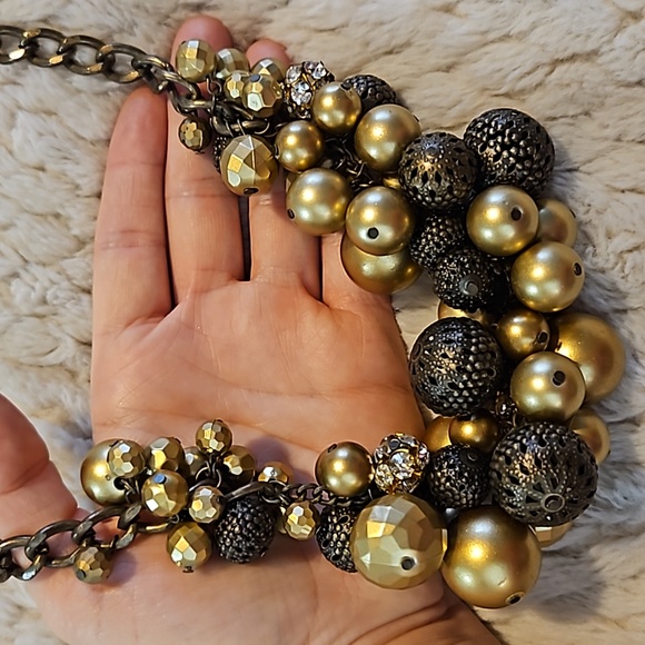 #0176 Vintage SIMPLY VERA WANG RHINESTONE & BEAD CLUSTER Gold Tone Statement - Picture 6 of 7